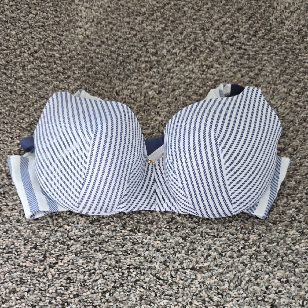 Navy and White Striped Women's Bra